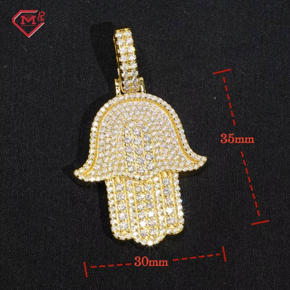 GRA Certificate Hiphop Moissanite Charm Pendant 925 Silver VVS Iced Out Diamond Hamsa Hand Pendant