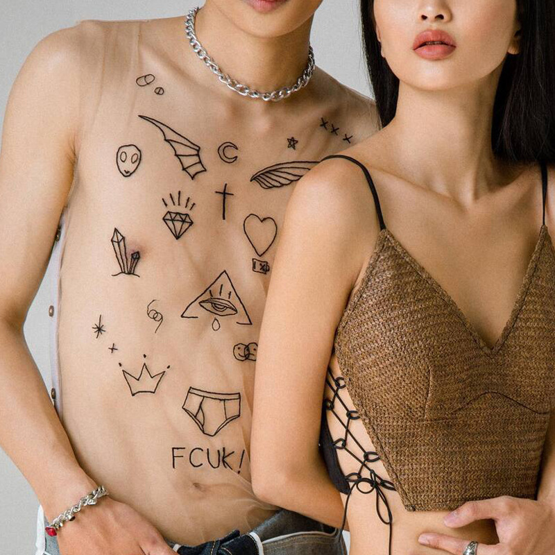 Men's Sheer Cartoon Print Tank Top, Slim Fit Stretchy Sleeveless T-shirt, Trendy See Through Inner Layer Top