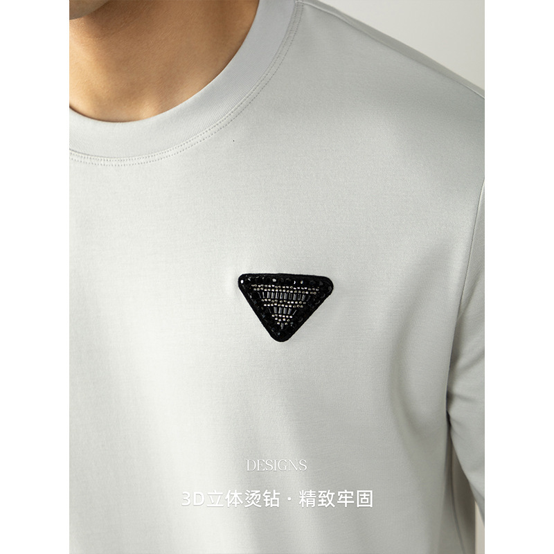 Luxury Brand Brilliant Rhinestone High-End Cloud Modal Cotton Long Sleeve Men's Light Designer Clothes Luxury Inner Wear Autumn Casual Top