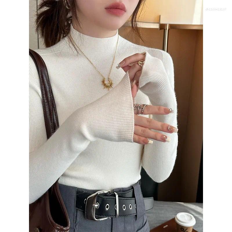 Women's Sweaters Spring Autumn Inner Tops Solid Color Elegant Jumper Fashion Semi Turtleneck Casual Pullover Sweater Women Bottoming Shirts