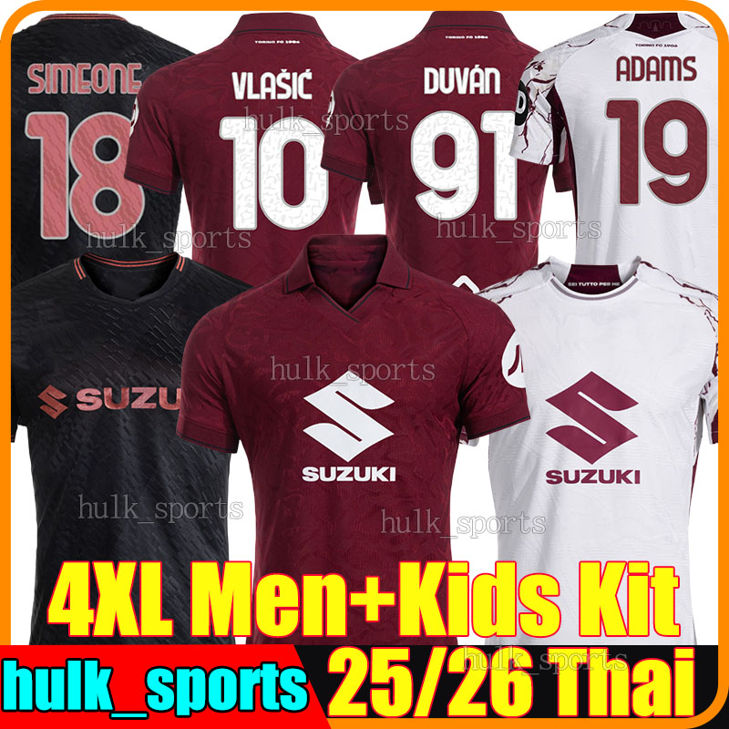 4XL 2025/26 Torino Soccer Jerseys VLASIC SIMEONE ADAMS NGONGE DUVAN CASADEI MARIPAN ABOUKHLAL NJIE ILIC TAMEZE ASLLANI men kids kits sets football shirts