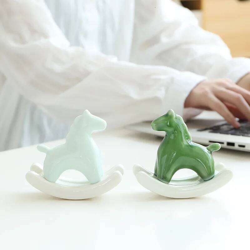 Simple and creative ceramic rocking horse ornament coffee table tea pet study desk bedroom TV cabinet & soft decoration
