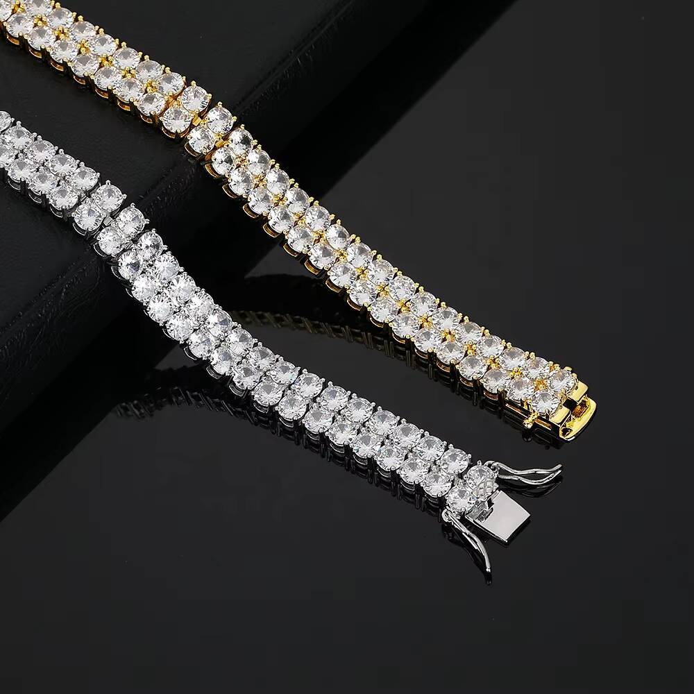 OUGEPHELI 2 Rows Cubic Zirconia Gold Plated Brass Pulseira Brazalete Bracciale Bracelet Choker Necklace Tennis Chain