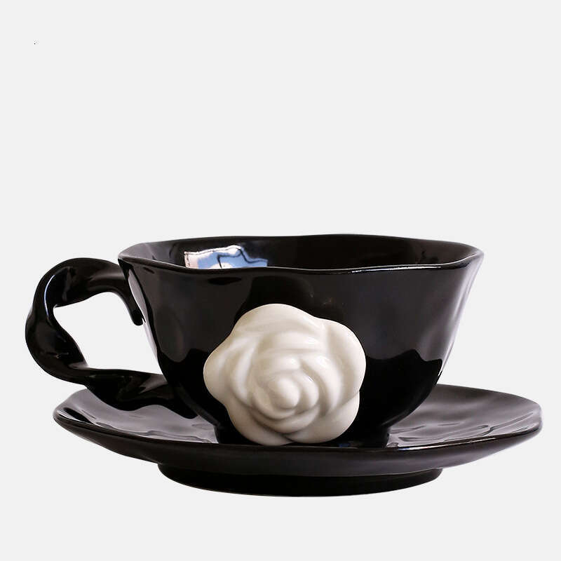 Eight-Sided Camellia and Saucer 1 Piece Cup High-End Exquisite Gift Ceramic Breakfast Oat Milk Mug