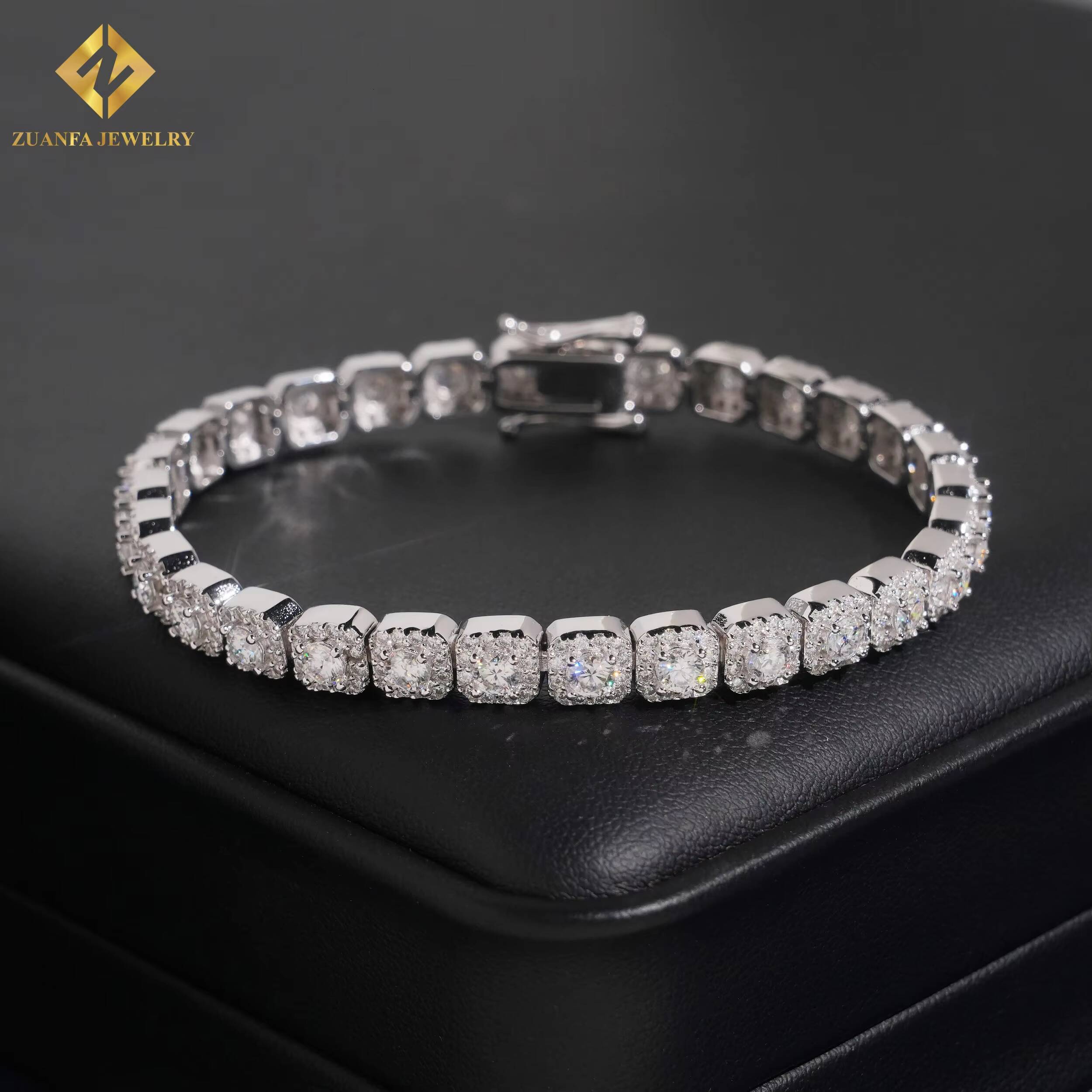 Hot Sale Moissanite Jewelry Pass Diamond Test Iced Out Moissanite 6mm Cuban Chain 925 Silver Moissanite Men Women Bracelet GRA