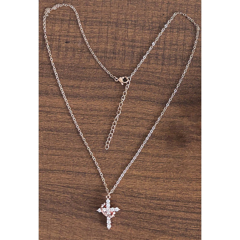Necklace for Women 18K Crown Rotatable Circle Cross Pendant Zircon Inlaid Personality Creative Fashion Jewelry for Daily Party Wear