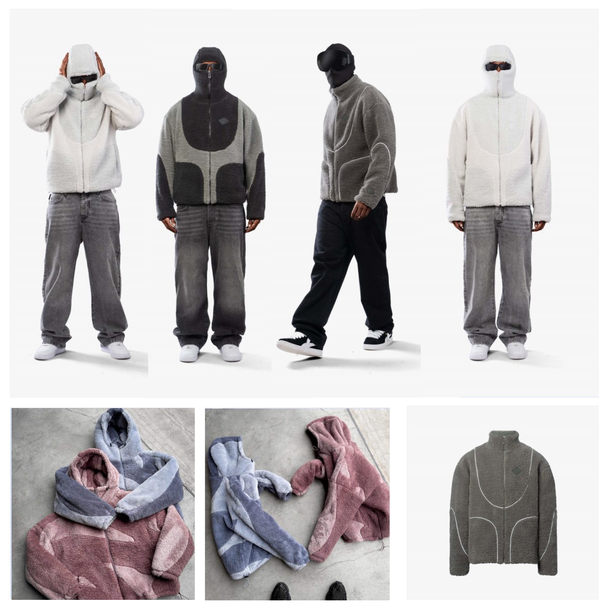 Men's Hoodies Polar Fleece Ninja Mask Zipper With Personalized Embroidery Fashion Brand Rhinestone Jeans Set Hip-hop Retro Trend Y2K Men's W