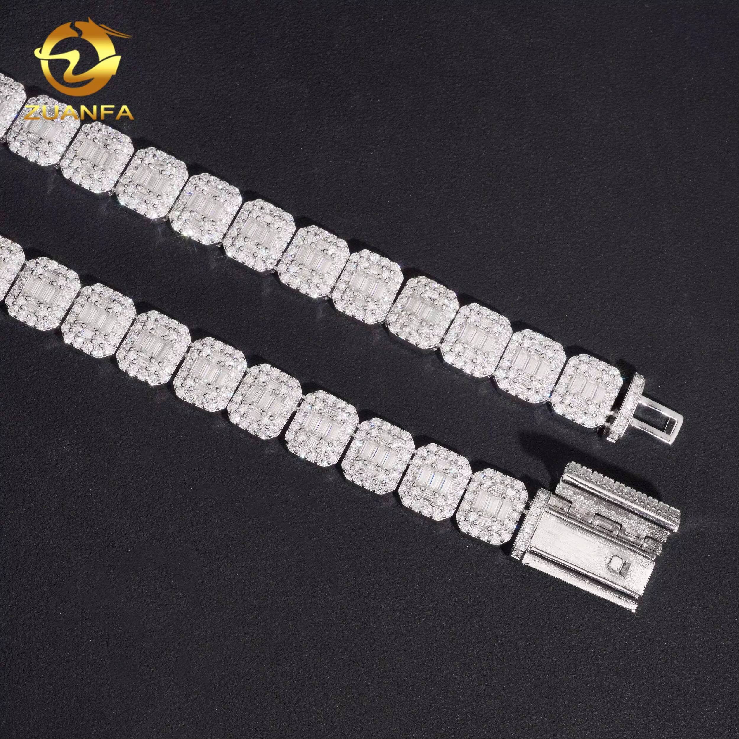 Hip Hop Jewelry 13MM Moissanite Diamond Cuban Link Chain Baguette Cut 925 Silver Iced Out Cuban Link With GRA Certificate