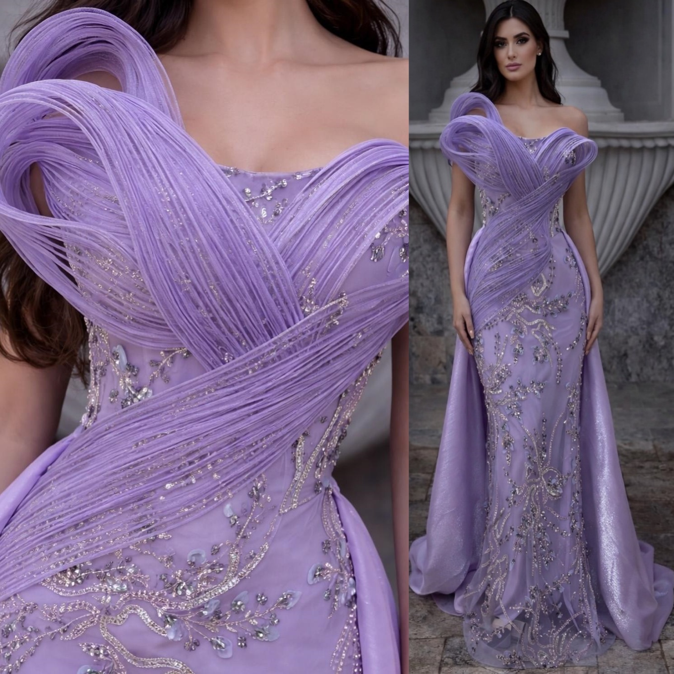 Aso Ebi Lavender Mermaid Prom Dresses 2026 Floral Lace Crystals Detachable Train Evening Formal Party Second Birthday Engagement Gowns Dress For Speci