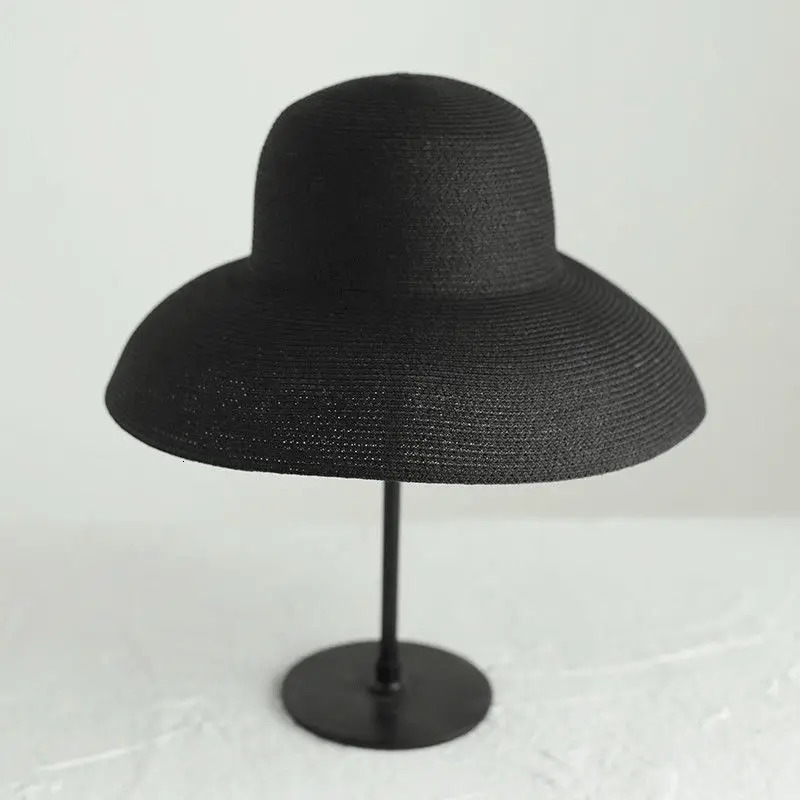 Summer hat female sun hat folding beach hat big brim travel sunscreen Hepburn wind sun hat travel 260113
