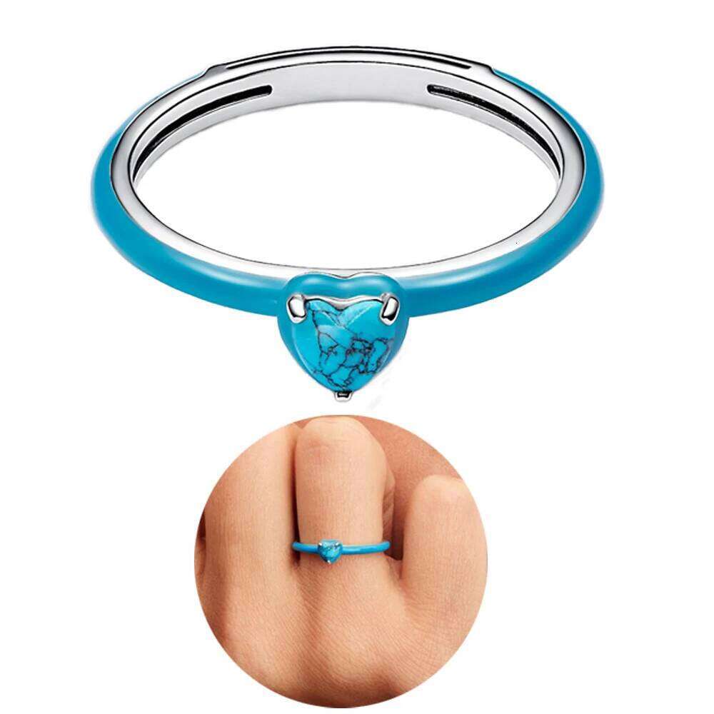 Valentine's Day 925 Sterling Silver Black&Pink&Turquoise Core Ring Couple&Best Friend Gift Jewelry 26W0114