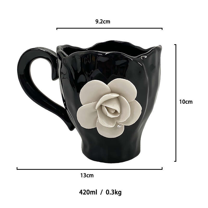 Luxury Porcelain Coffee Mugs Artisan Shaped White Rose Saucer Realistic Flower Cup Drinking Utensils Home Kitchen Cozy Tea Break Decor