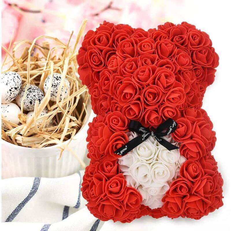 Artificial Flowers 25cm Rose Bear Girlfriend Anniversary Christmas Valentine's Day Gift Birthday Present for Wedding Party W260114