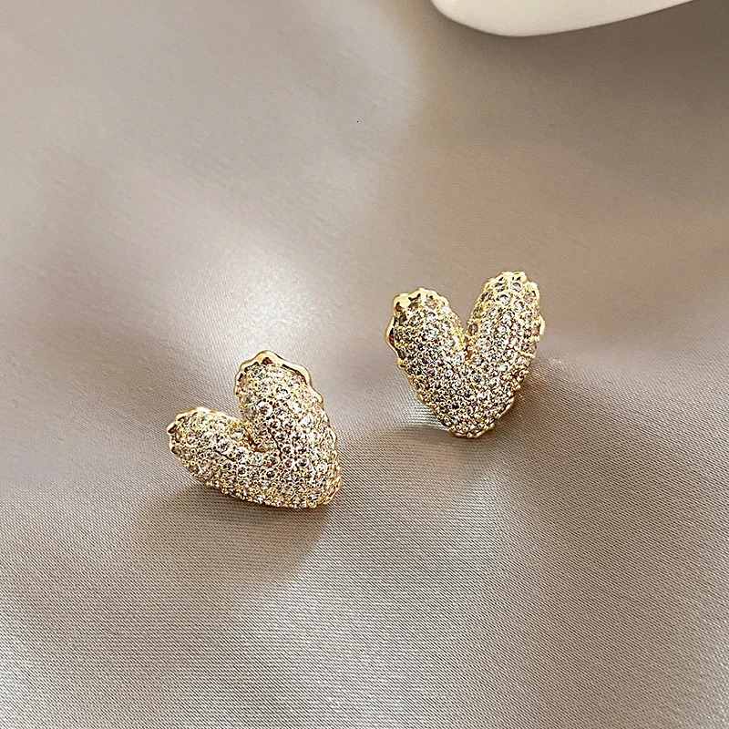 Sense Micro Set Zircon Gold Colour Irregular Heart Earrings for Korean Fashion Jewelry Womens Accessories 260112
