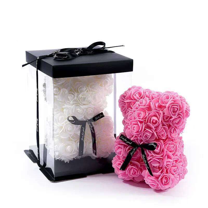 Rose Artificial Foam Flowers Bear, Romantic Gift for Valentine's Day, Anniversary, Wedding, Birthday with Box W260114
