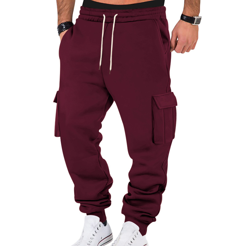 Premium Fleece-Lined Baggy Cargo Sweatpants for Men, Solid Color Casual Loose-Fit Tapered Leg Style