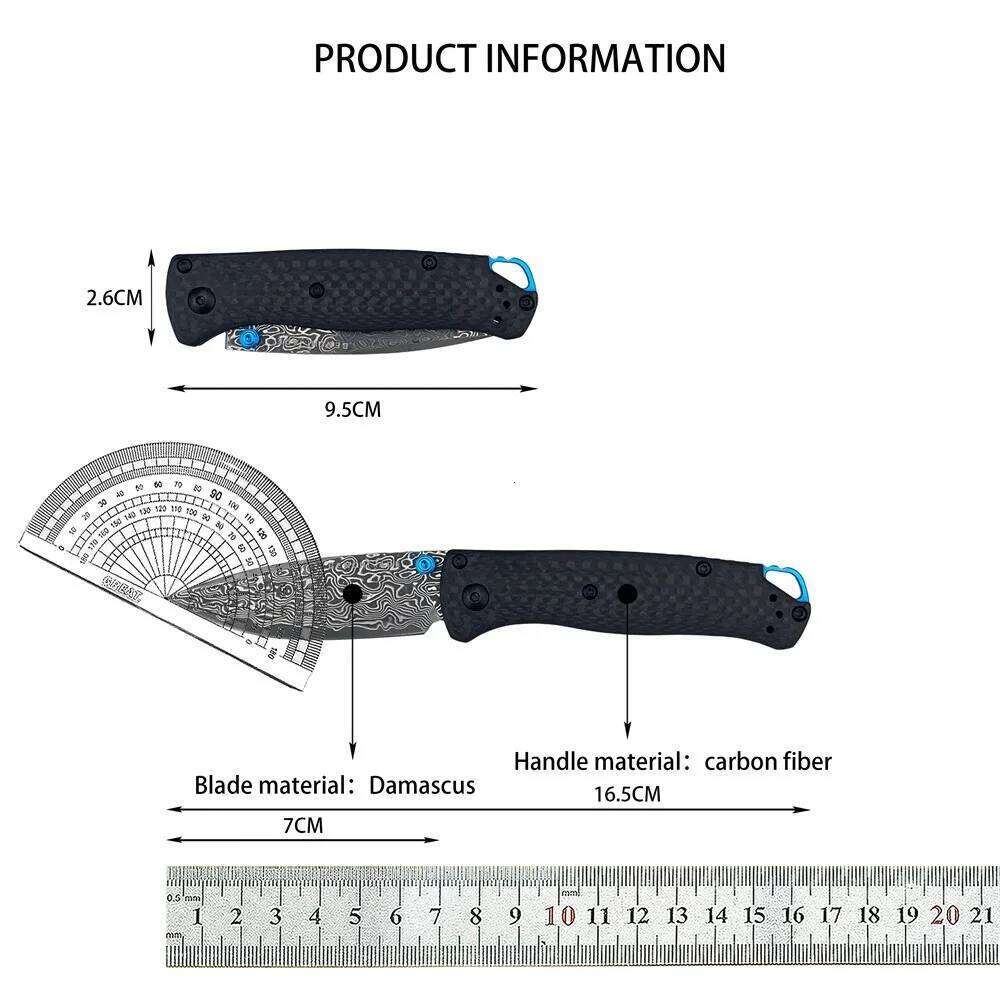 Model 533 Tactical Folding Knife - Damascus Steel Blade & Carbon Fiber Handle For EDC Camping Hunting Survival Gear Outdoor Equipment