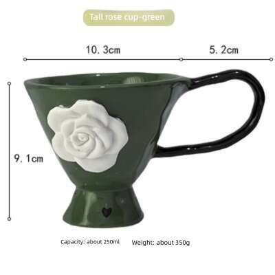 Ceramic Mugs Creative Embossed Rose Design Drinking Utensils Ergonomic Handle Coffee Goblet for Family Breakfast Table Home Decoration