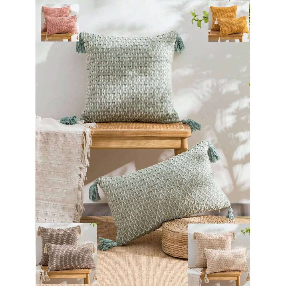 Woven Plaid Bohemian Style Waist Pillowcase, Suitable For Use In Living Rooms, Bedrooms, And Car Pillowcases