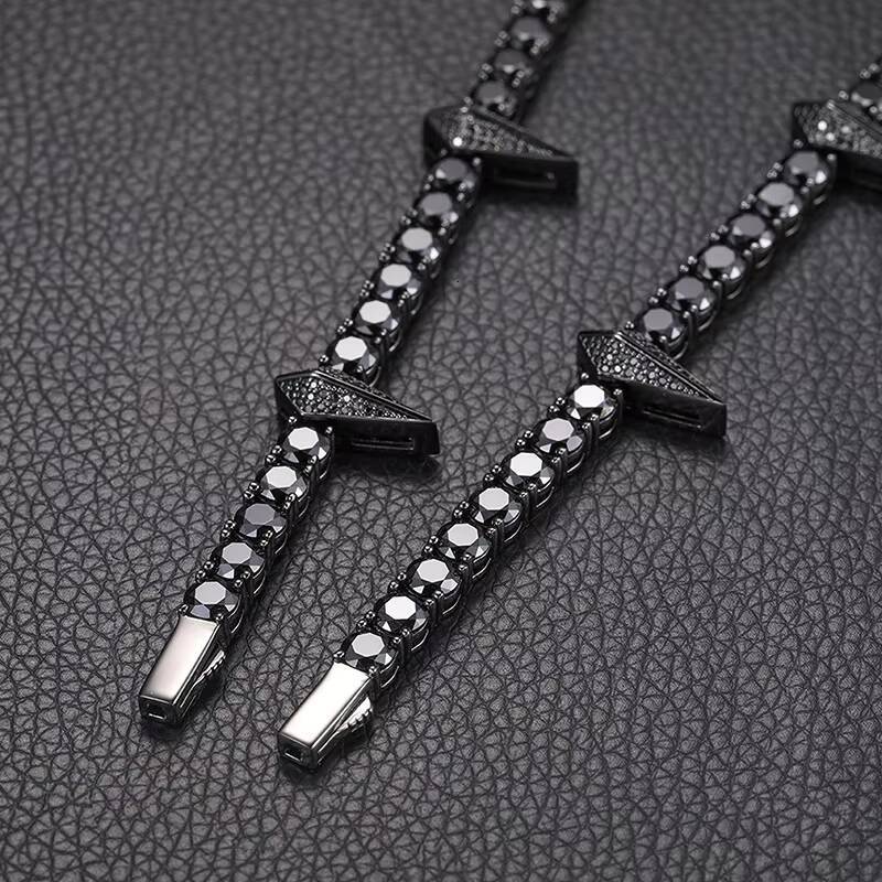 Hiphop Necklace Passed the Diamond Tester 5MM925 Silver Black VVSmoissanite Tennis Chain Necklace Men and Women High-end Jewelry
