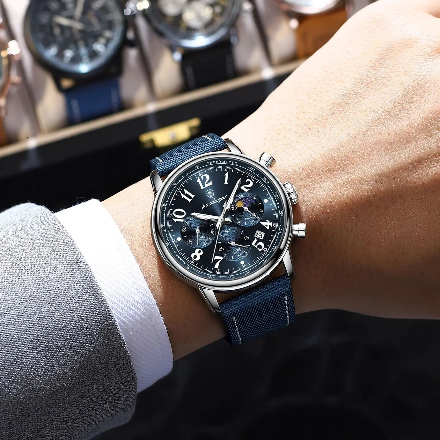 POEDAGAR Sports Military Men Watch Waterproof Luminous Chronograph Nylon Leather Date Man Wristwatch Quartz Mens Watches 260114