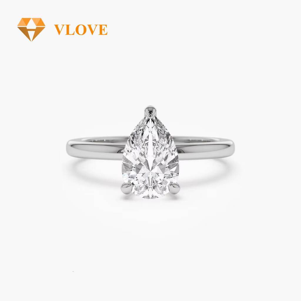 VLOVE Finest Quality Jewelry Wedding Bands 14k 1ct Pear Shaped Lab Grown Diamond Engagement Ring