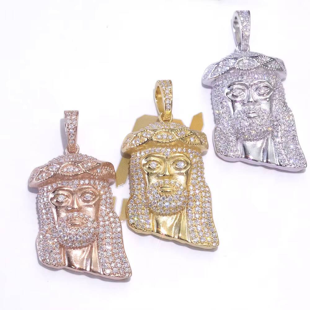 Mens Iced Out 925 Sterling Silver Vvs Diamond Mossanite Moissanite Hip Hop Jesus Head Piece Pendant 925 With Rope Chain Necklace
