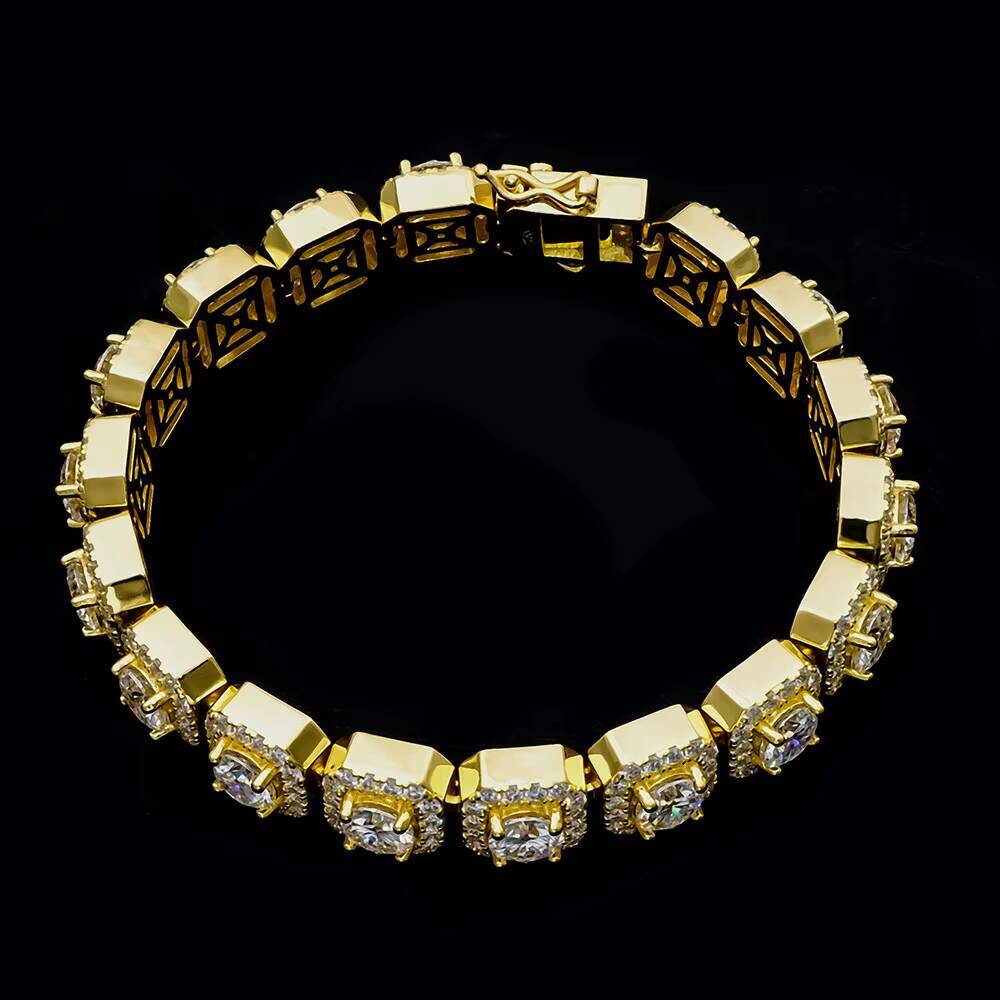 Hip Hop Professional Supplier New Launched RoundSquare Stone Mix Gold Platinum Handmade Inlaid Iced Out Fancy Bracelet