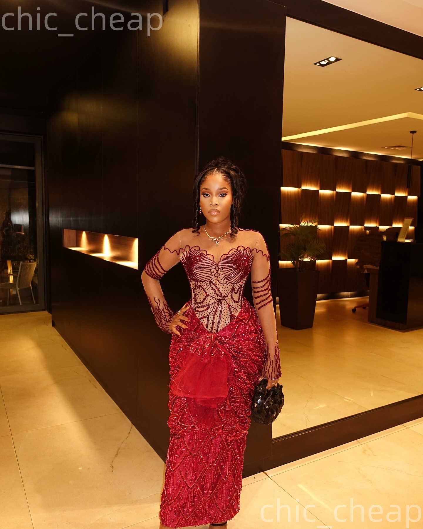 Aso Ebi Nigerian Burgundy Sheath Prom Dresses 2026 Illusion Beaded Sheer Neck Evening Formal Party Second Birthday Engagement Gowns Dress For Special 