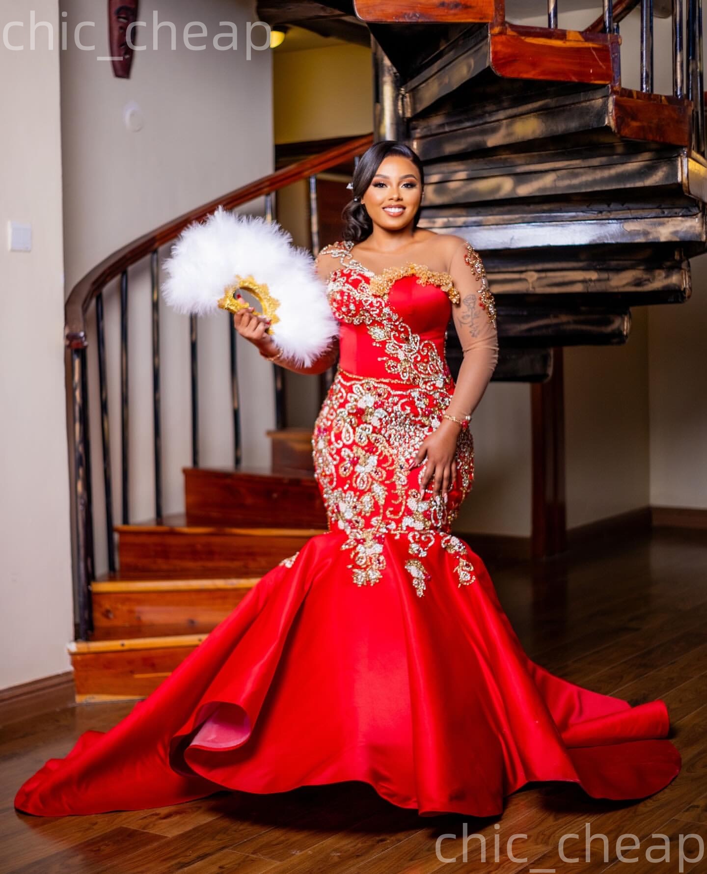 Aso Ebi Nigerian Red Mermaid Prom Dresses 2026 Appliques Beaded Satin Evening Formal Party Second Birthday Engagement Gowns Dress For Special Occasion