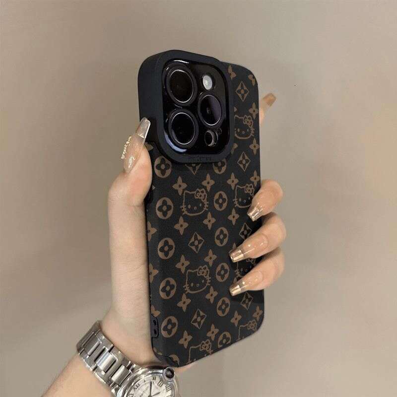 Retro Monogram Cat Pattern iPhone Case, Premium Suede Texture Full Coverage Cover with Precision Cutouts, Compatible with iPhone 17 Pro Max/16 Max/15 