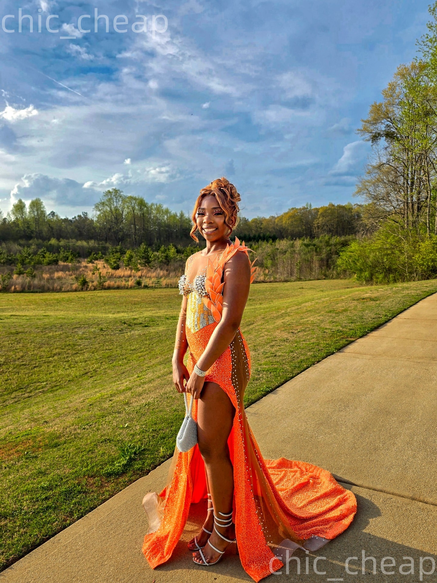 Aso Ebi Orange Mermaid Prom Dresses 2026 Beaded Crystals Florals Sequined Evening Formal Party Second Birthday Engagement Gowns Dress For Special Occa