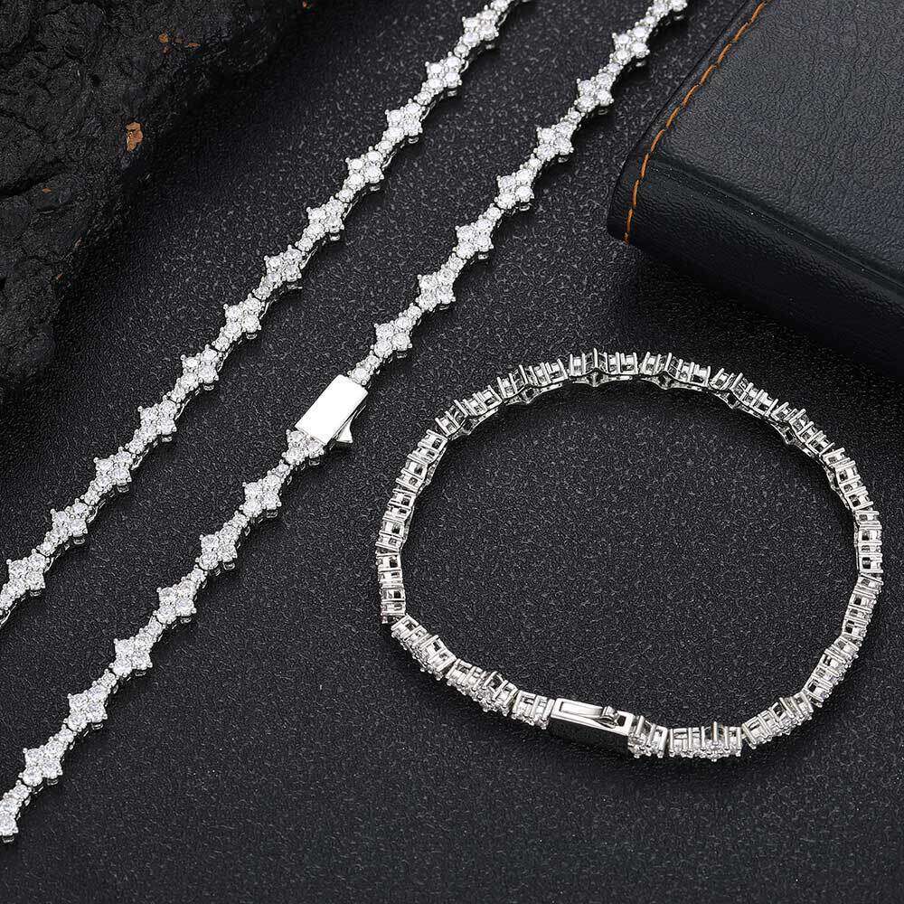 Fashion Jewelry Bracelets Chain Zircon Necklace Luxury Full Diamond Men Women Bracelet Bangle Trendy Classic Party Gift Elegant Shiny Accessories