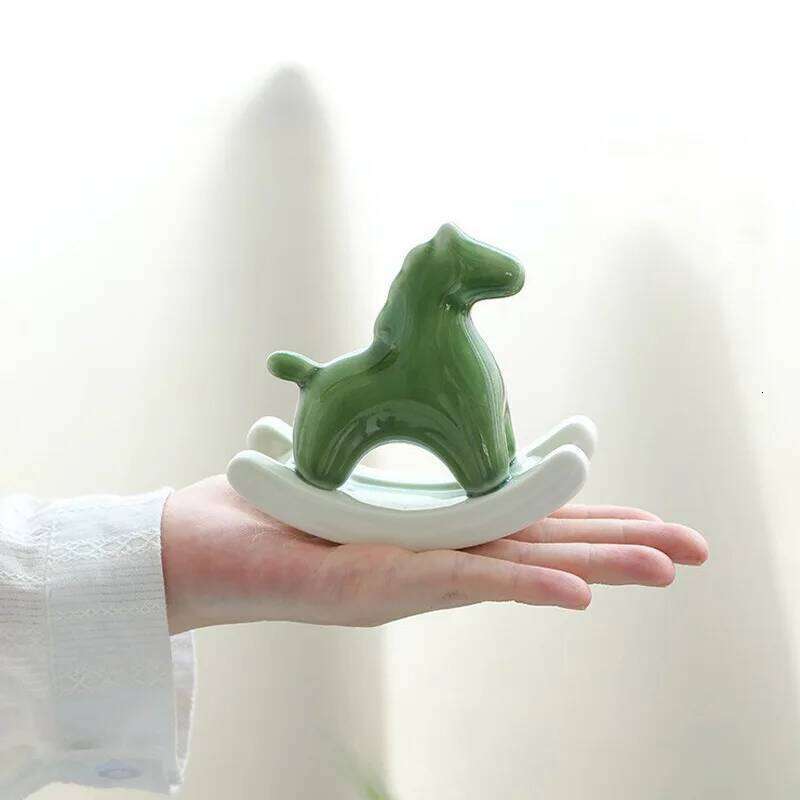 Simple and creative ceramic rocking horse ornament coffee table tea pet study desk bedroom TV cabinet & soft decoration