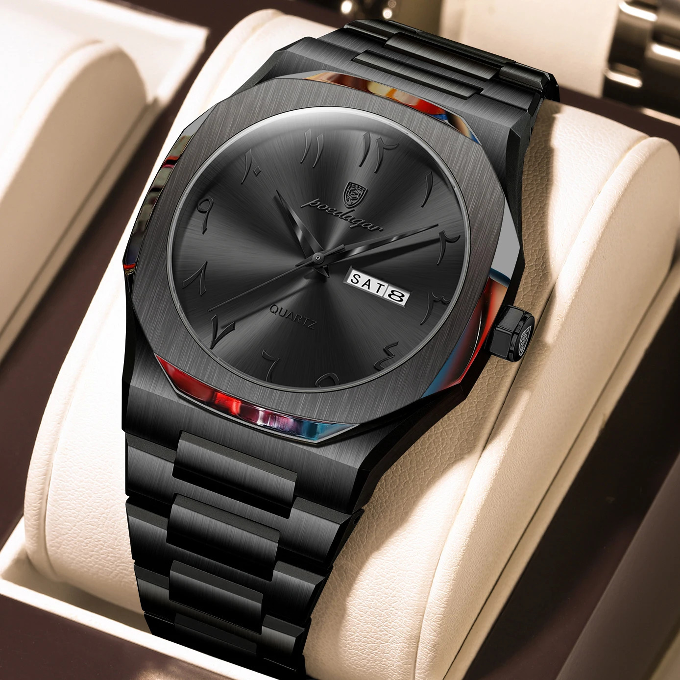 POEDAGAR Military Watch For Men Waterproof Week Calendar Man Wristwatch Quartz Stainless Steel Fashion Mens Watches Male 260114