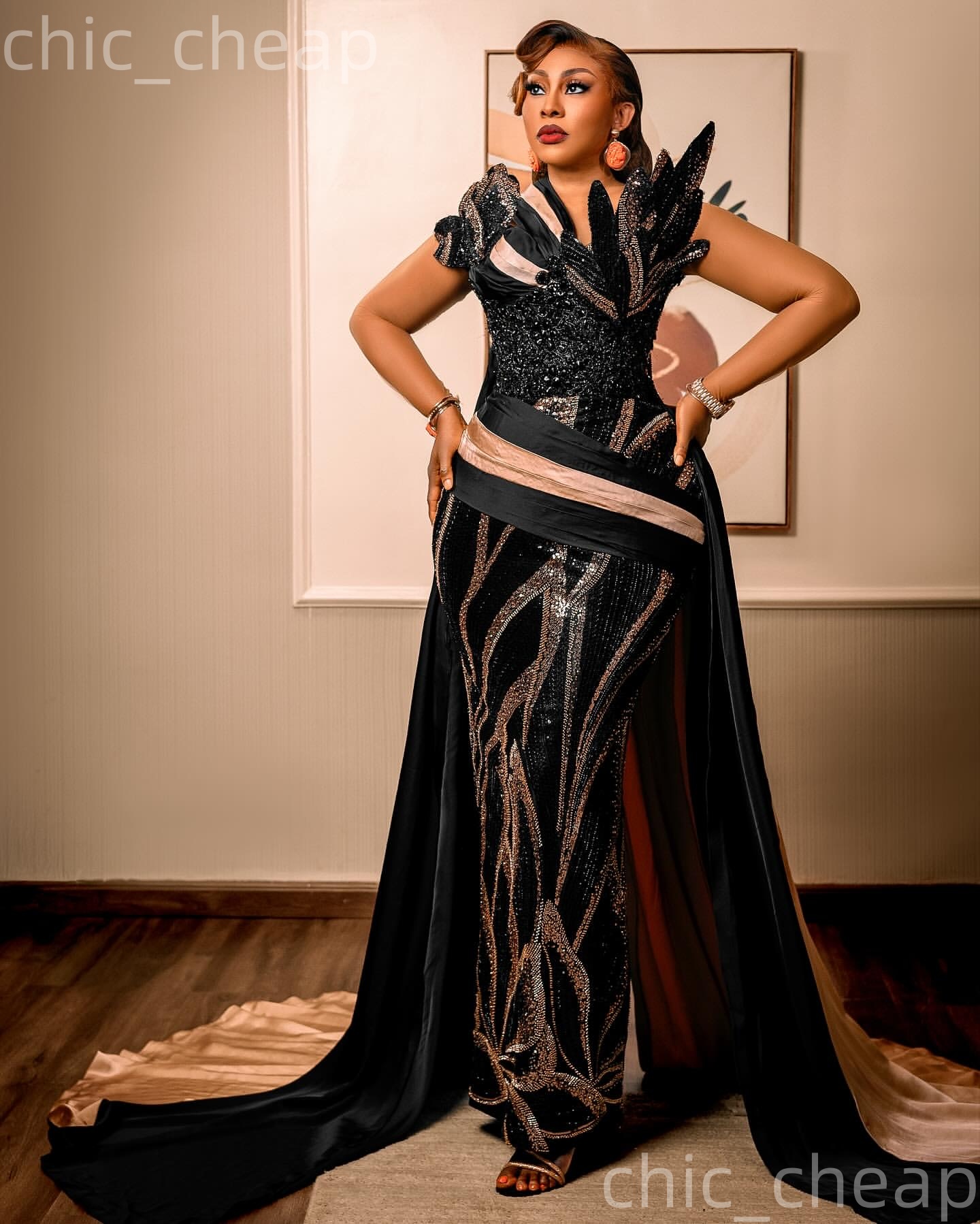 Aso Ebi Black Sheath Prom Dresses 2026 Beaded Crystals Florals Sequined Evening Formal Party Second Birthday Engagement Gowns Dress For Special Occasi