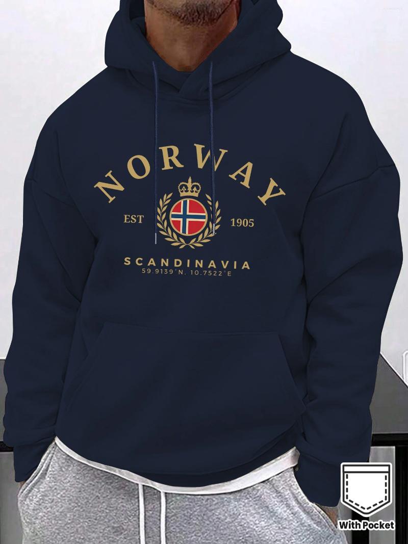 Men's Hoodies Autumn Winter Adult "Norwegian Scandinavian" Casual Hat Drawstring Pocket Fleece Comfortable Soft Warm Fashion Sweatshirt
