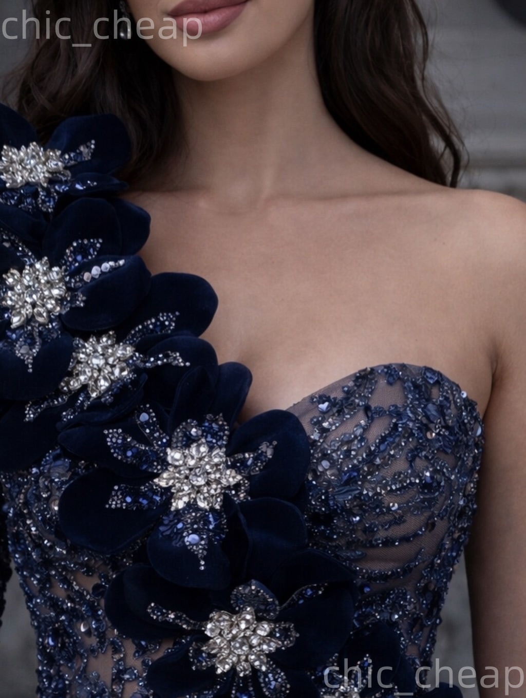 Aso Ebi Navy Blue Mermaid Prom Dresses 2026 One Shoulder Flowers Lace Crystals Evening Formal Party Second Birthday Engagement Gowns Dress For Special