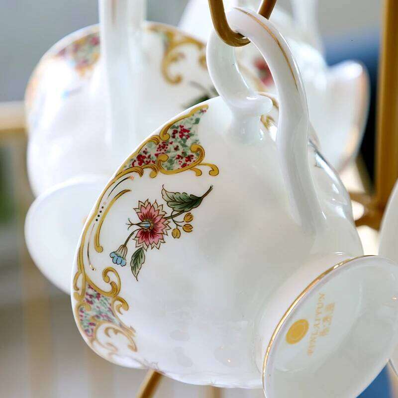 Elegant Bone China Espresso Cup 220ML Drinking Utensils Luxury Mugs for Home Kitchen Office Tableware Coffee Tea Ceramic Cup with Floral Design Durabl