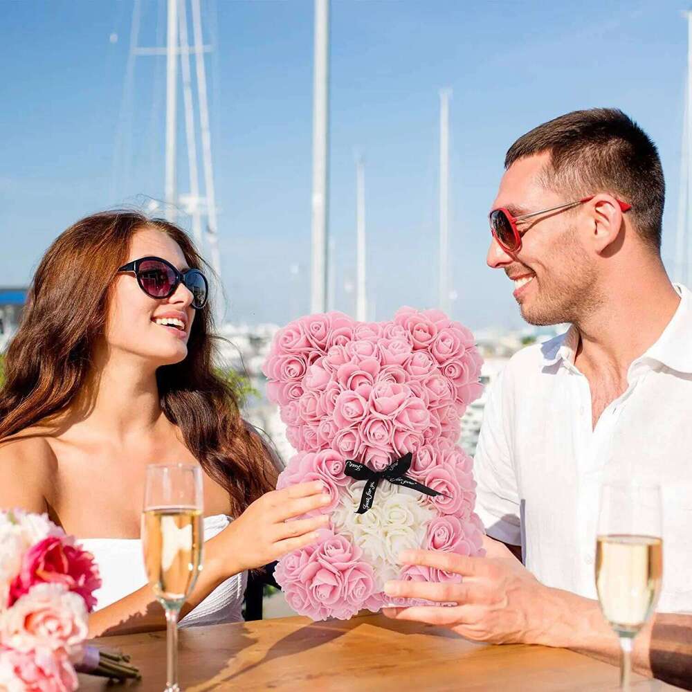 1pc 25cm Artificial Foam Flowers Rose Bear Romantic Creative Gifts For Valentines Day Anniversary Weddingwith gift box W260114