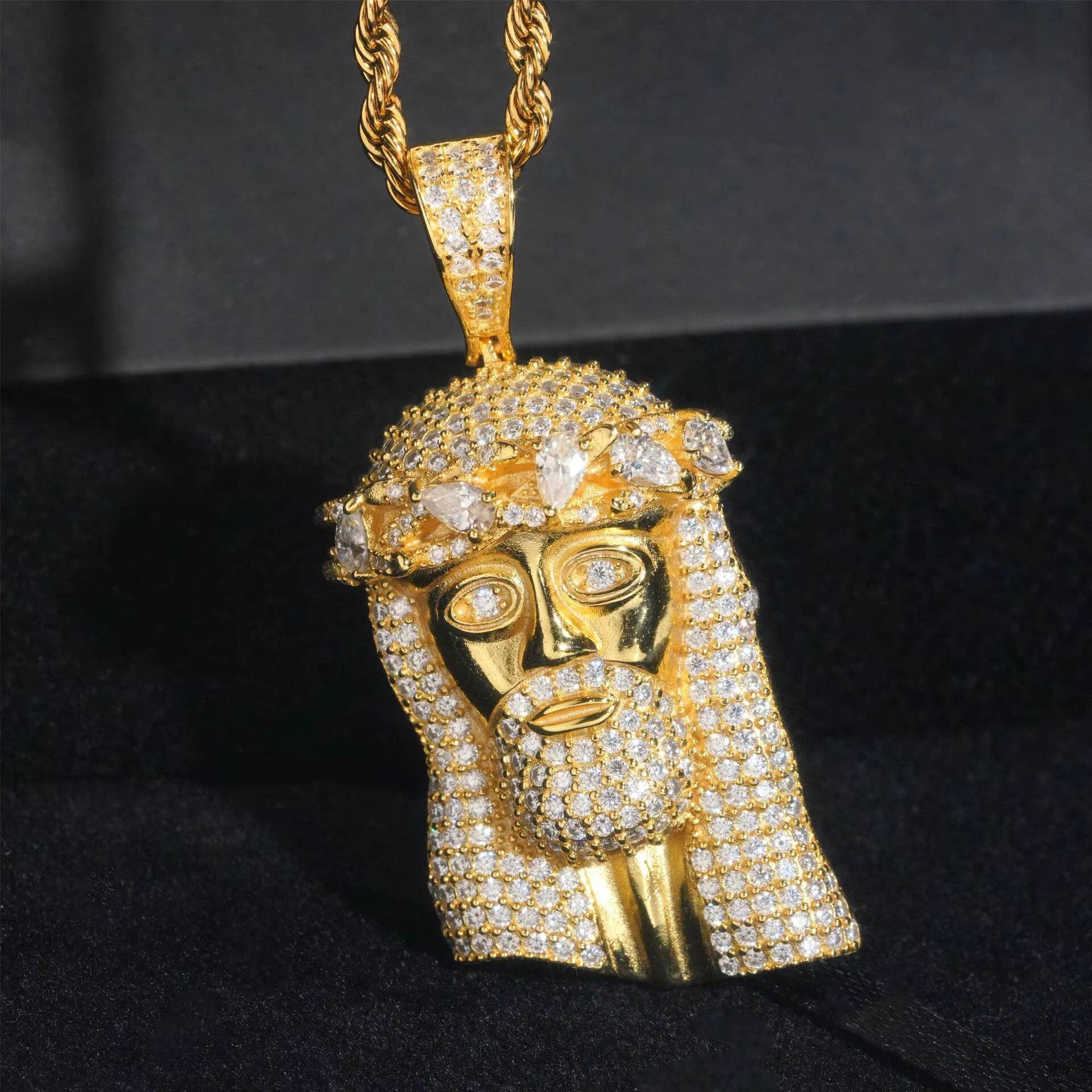 Mens Iced Out 925 Sterling Silver Vvs Diamond Mossanite Moissanite Hip Hop Jesus Head Piece Pendant 925 With Rope Chain Necklace