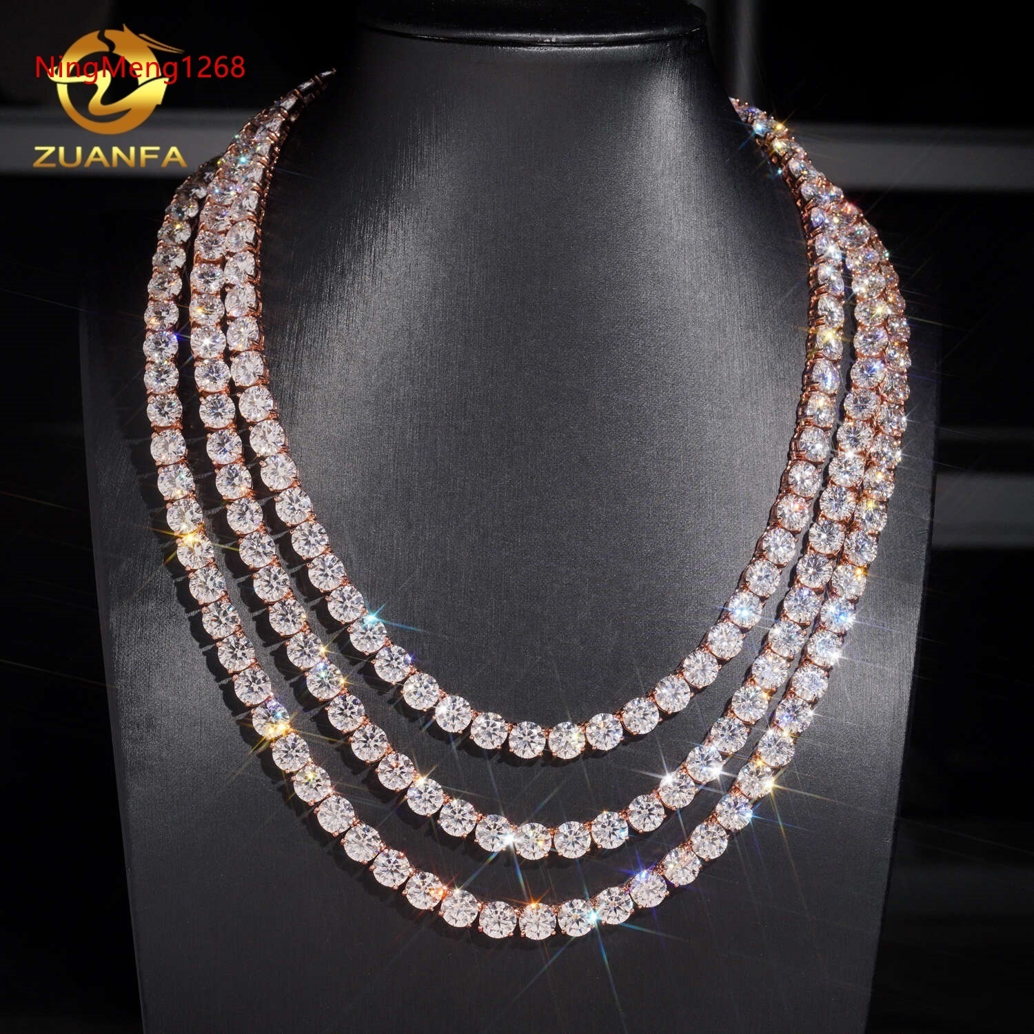Hip Hop Jewelry 8mm Bling Fine 925 Silver Rose Gold VVS Moissanite Tennis Chain Necklace