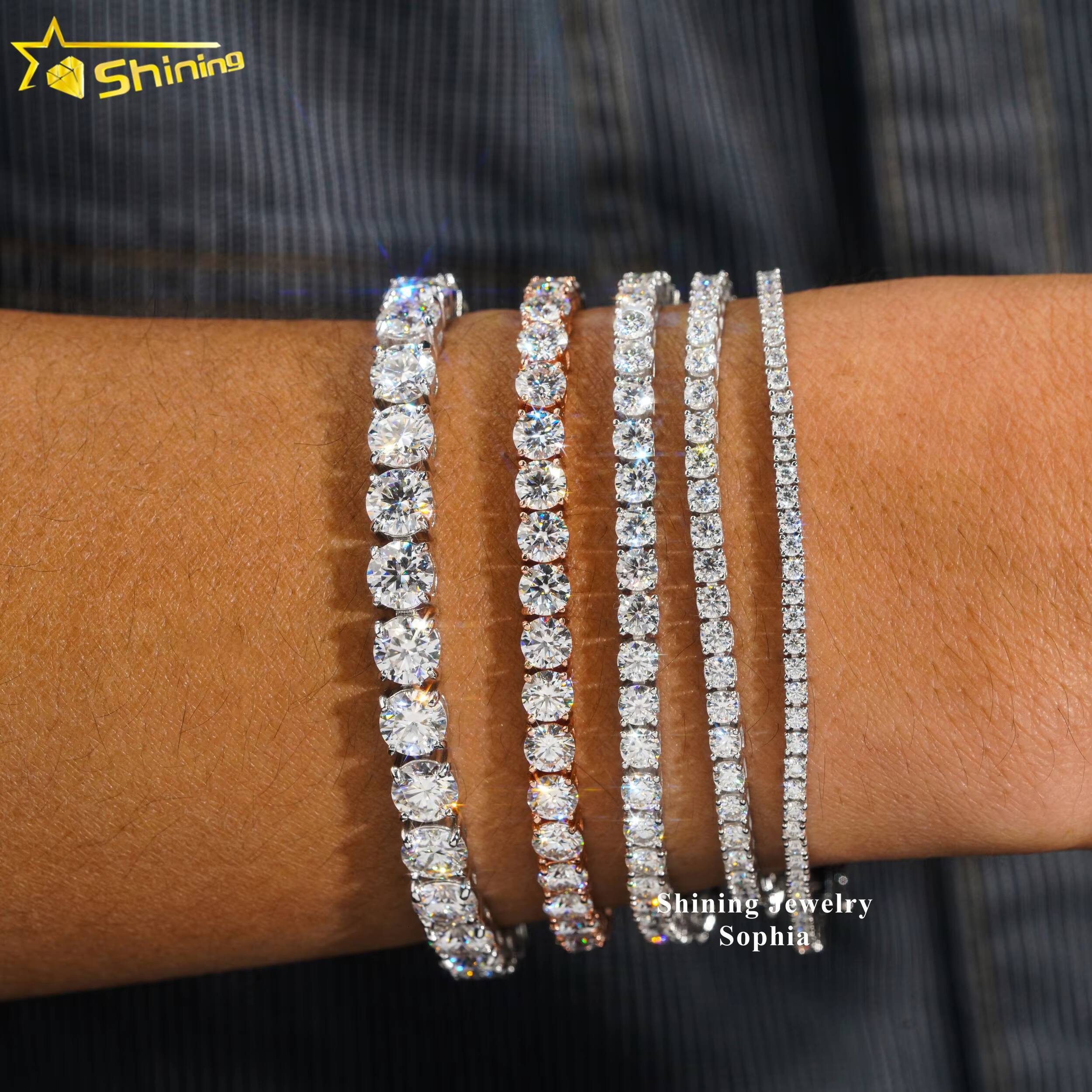 Wholesale 3MM Hip Hop Iced Out S925 Sterling Silver D-VVS Lab Diamond Moissanite Tennis Chain Necklace Pass Diamond Tester