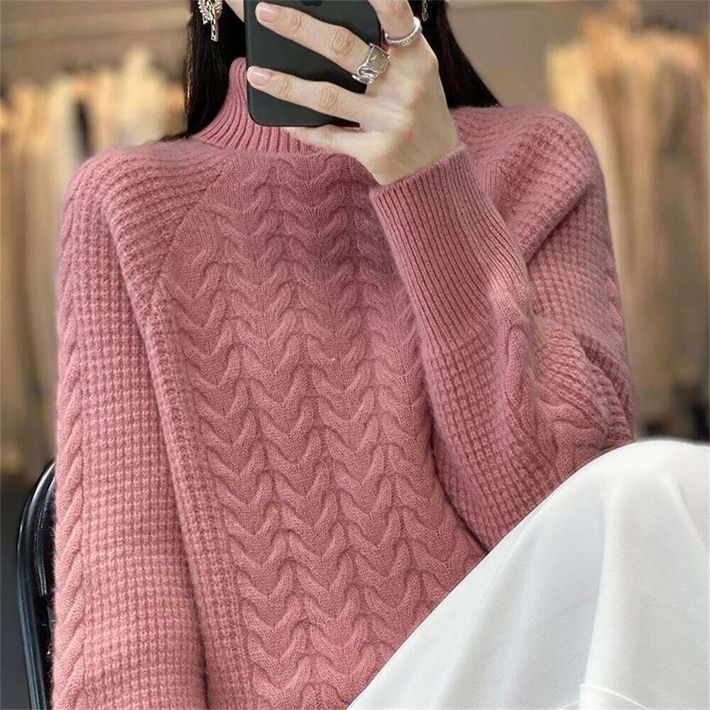 Fashion Cashmere Turtleneck Women 2024 New Autumn Winter Pullover Female Knitting Streetwear Casual Knitted Sweater Tops