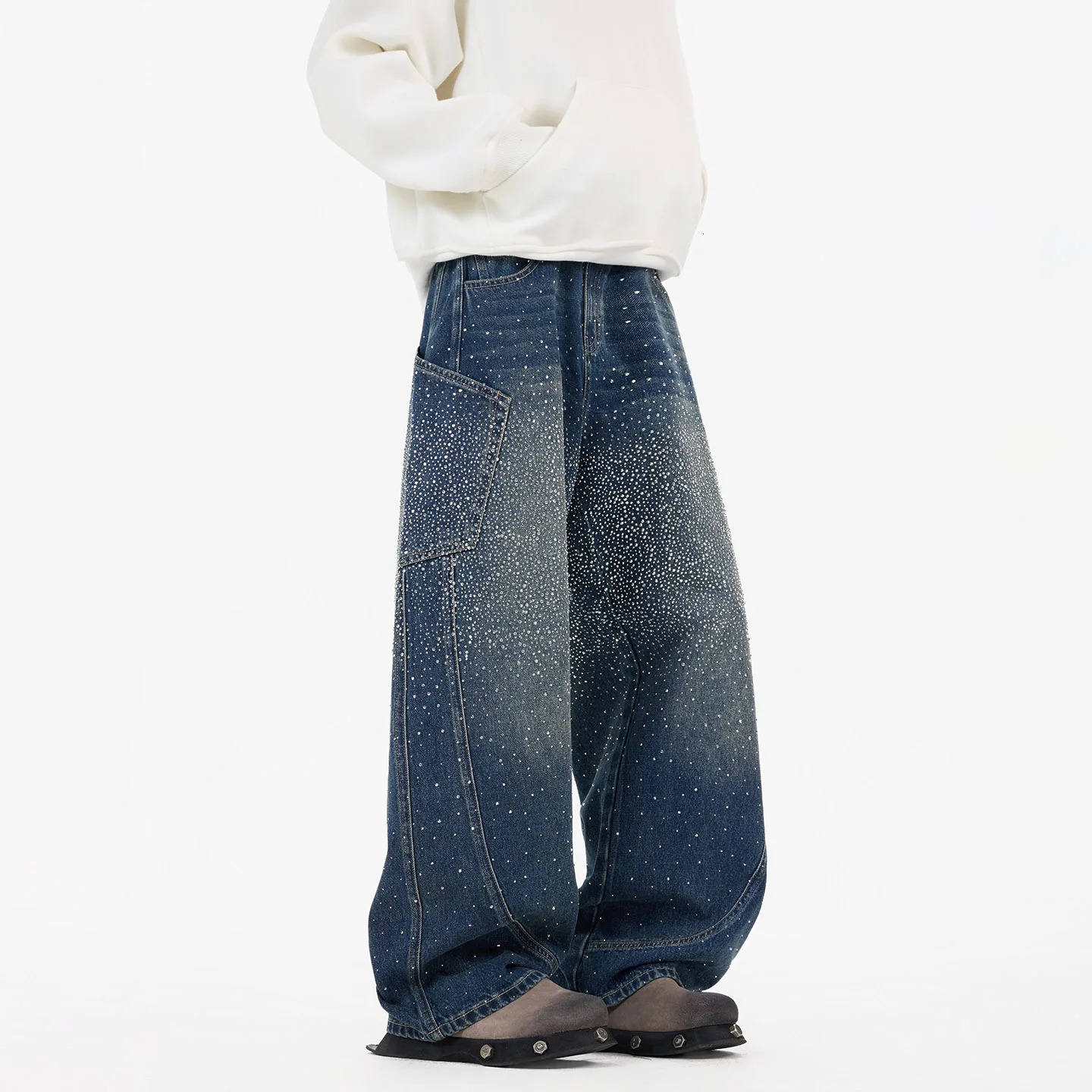 Diamond Wide Leg Jeans Men Women Streetwear Fashion Hip Hop Loose Casual Denim Cargo Pants Baggy Jeans Trousers 260109