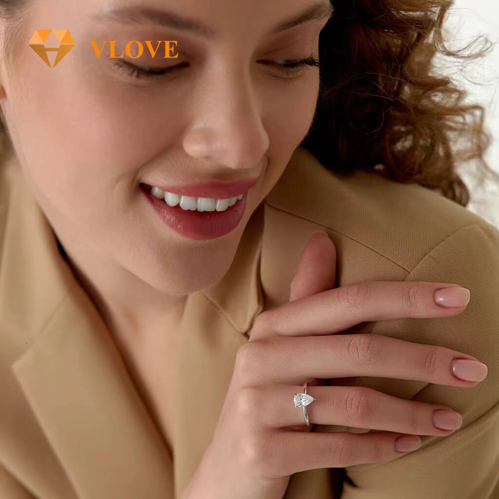 VLOVE Finest Quality Jewelry Wedding Bands 14k 1ct Pear Shaped Lab Grown Diamond Engagement Ring