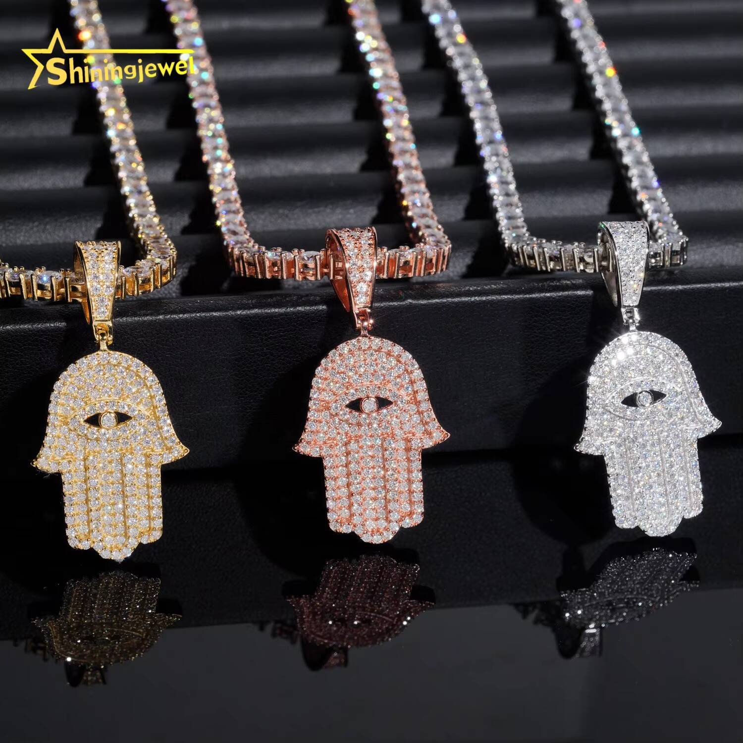 Worldwide Shipping Hip Hop Pendant Charms 925 Sterling Silver Moissanite Hamsa Pendant Custom VVS Moissanite Pendant Men