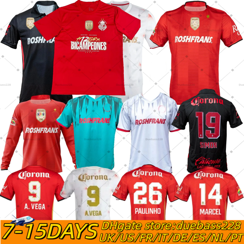25 26 Deportivo Soccer Jerseys Toluca A.VEGA J.ANGULO DOMINGUEZ MARCEL F.PEREIRA J.GALLARDO MORALES HELINHO football men kids shirt