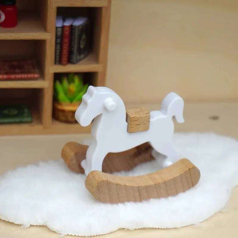 Rocking Dollhouse Ornaments Mini Wooden Horse Model Fairy Garden & Doll Decorative Accessories