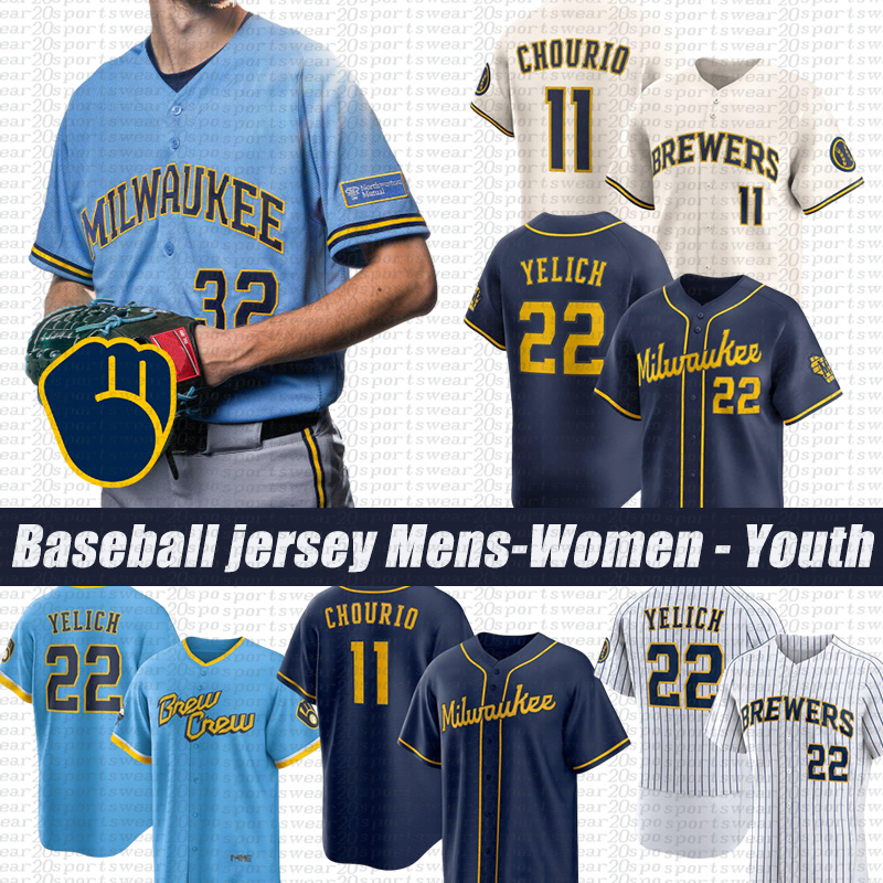 22 Christian Yelich Milwaukees Brewers jersey 12 Rhys Hoskins 24 William Contreras Jackson Chourio Freddy Peralta Sal Frelick Brandon Woodruff Baseball Jerseys